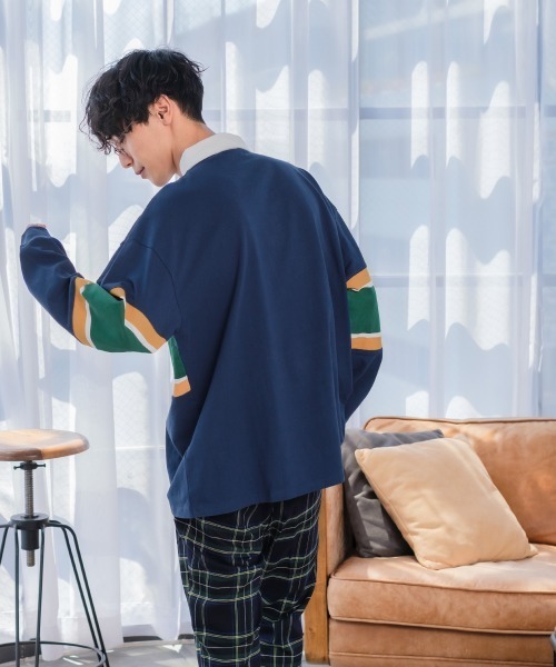 improves(インプローブス)の「パネル切替 ビッグシルエット ラガーシャツ(ポロシャツ・メンズ・ネイビー/スミクロ/グリーン・LARGE/MEDIUM)」の6枚目の写真