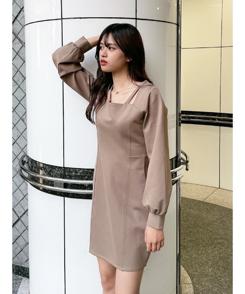 ENVYM（アンビー）の「スクエアネックポンチＯＰ（ワンピース・レディース・ベージュ/ブラック・FREE）」の7枚目の写真