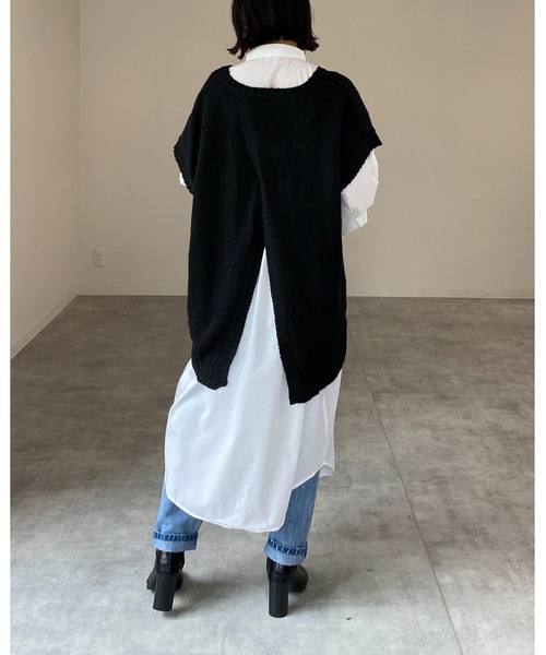 セール】オーバーサイズvネックバッククロススリットロング丈