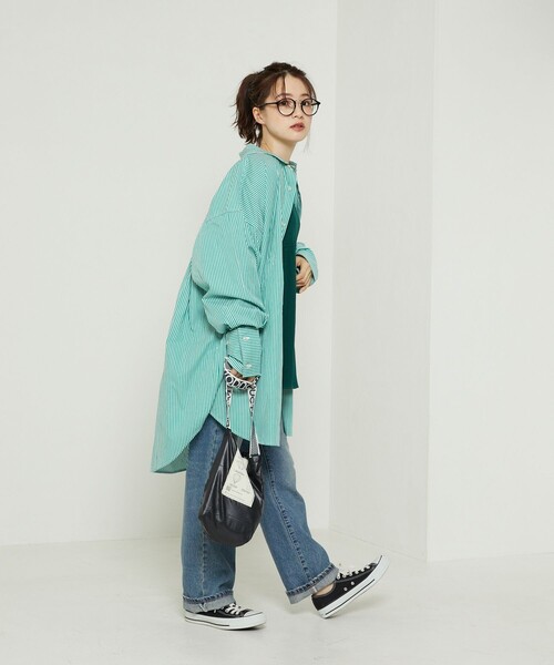 FREAK'S STORE（フリークスストア）の「カラーストライプビッグカフス（シャツ/ブラウス・レディース・ピンク/グリーン/サックスブルー・ﾌﾘ-）」の4枚目の写真