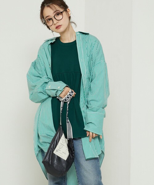 FREAK'S STORE（フリークスストア）の「カラーストライプビッグカフス（シャツ/ブラウス・レディース・ピンク/グリーン/サックスブルー・ﾌﾘ-）」の7枚目の写真