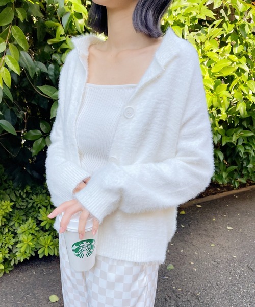 at12:03(アットイチニーゼロサン)の「シャギーニットカーディガン(カーディガン/ボレロ・レディース・ホワイト/ブラック/ピンク・FREE)」の2枚目の写真