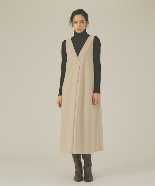 abahouse mavie（アバハウスマヴィ）の「ジャージーワンピース（ジャンパースカート・レディース・ブラック/アイボリー/エンジ・フリー）」の5枚目の写真