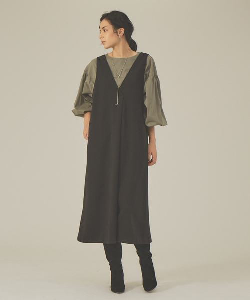 abahouse mavie（アバハウスマヴィ）の「ジャージーワンピース（ジャンパースカート・レディース・ブラック/アイボリー/エンジ・フリー）」の8枚目の写真