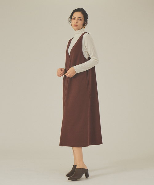 abahouse mavie（アバハウスマヴィ）の「ジャージーワンピース（ジャンパースカート・レディース・ブラック/アイボリー/エンジ・フリー）」の12枚目の写真