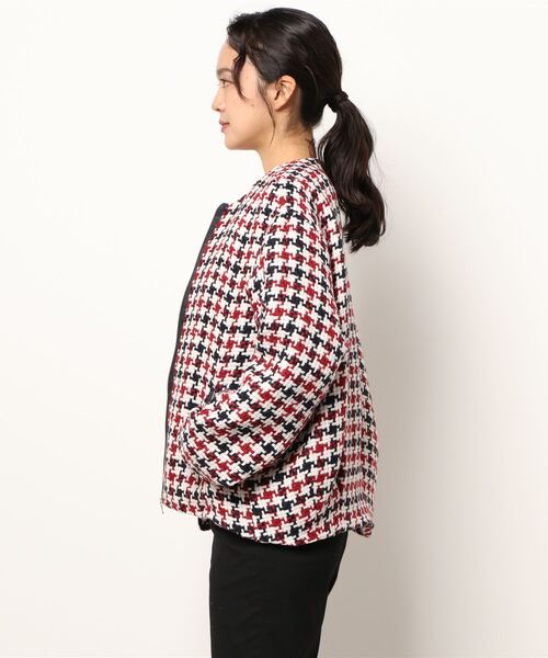 PICCIN（ピッチン）の「レトロ千鳥チェックノーカラージャケット（ノーカラージャケット・レディース・グレー/レッド・M/L）」の3枚目の写真