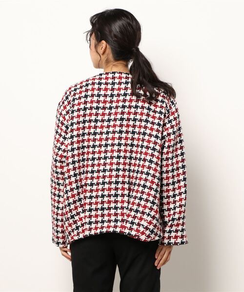 PICCIN（ピッチン）の「レトロ千鳥チェックノーカラージャケット（ノーカラージャケット・レディース・グレー/レッド・M/L）」の4枚目の写真