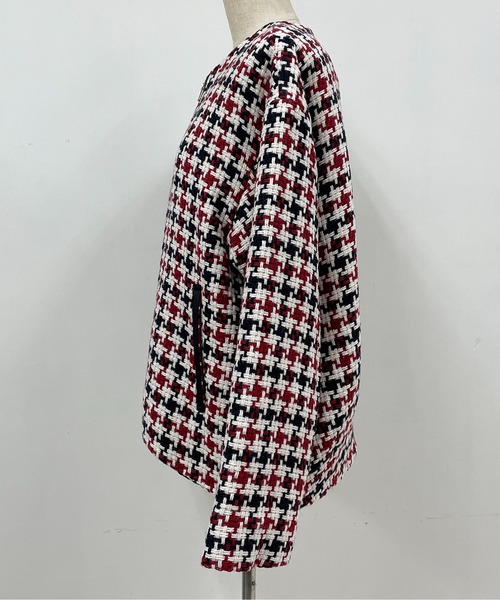 PICCIN（ピッチン）の「レトロ千鳥チェックノーカラージャケット（ノーカラージャケット・レディース・グレー/レッド・M/L）」の8枚目の写真