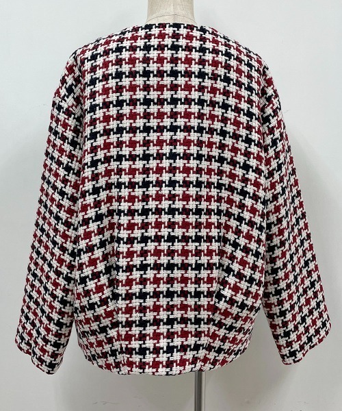 PICCIN（ピッチン）の「レトロ千鳥チェックノーカラージャケット（ノーカラージャケット・レディース・グレー/レッド・M/L）」の9枚目の写真