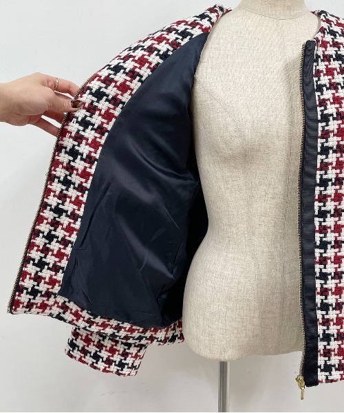 PICCIN（ピッチン）の「レトロ千鳥チェックノーカラージャケット（ノーカラージャケット・レディース・グレー/レッド・M/L）」の14枚目の写真