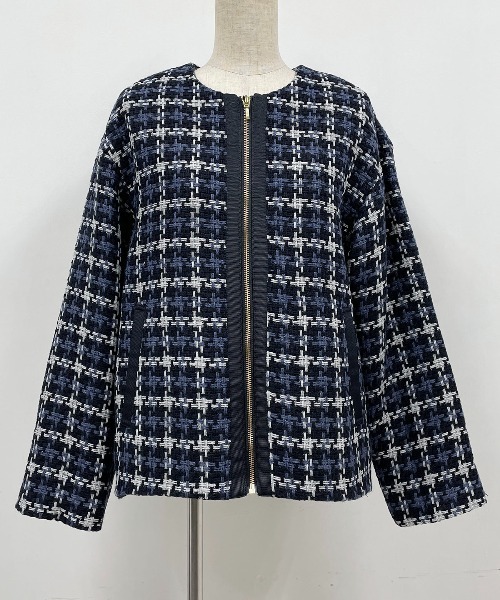 PICCIN（ピッチン）の「レトロ千鳥チェックノーカラージャケット（ノーカラージャケット・レディース・グレー/レッド・M/L）」の6枚目の写真