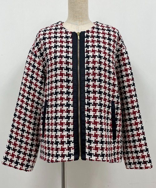 PICCIN（ピッチン）の「レトロ千鳥チェックノーカラージャケット（ノーカラージャケット・レディース・グレー/レッド・M/L）」の7枚目の写真