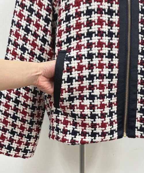 PICCIN（ピッチン）の「レトロ千鳥チェックノーカラージャケット（ノーカラージャケット・レディース・グレー/レッド・M/L）」の12枚目の写真