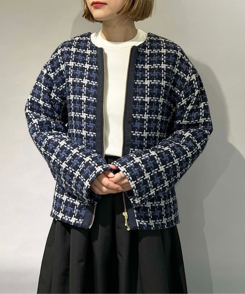 PICCIN（ピッチン）の「レトロ千鳥チェックノーカラージャケット（ノーカラージャケット・レディース・グレー/レッド・M/L）」の22枚目の写真