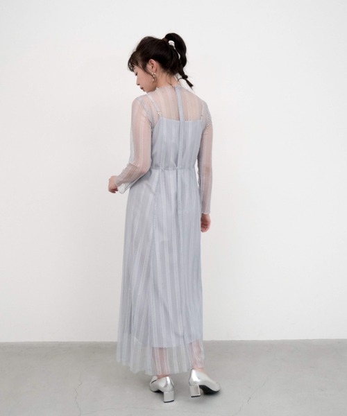 kaene（カエン）の「ハシゴレースメロウワンピース（ドレス・レディース・ネイビー/ピンクベージュ/サックスブルー・38/36/34）」の6枚目の写真