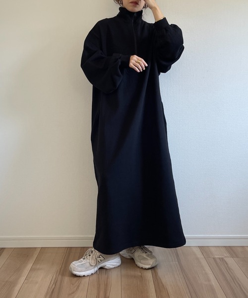 wee9s（ウィークス）の「high neck half zip up sweat one piece / ハイネックハーフジップアップスウェットワンピース（ワンピース・レディース・アイボリー/チャコール/ブラック・FREE/SHORT/LONG）」の20枚目の写真