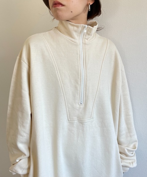 wee9s（ウィークス）の「high neck half zip up sweat one piece / ハイネックハーフジップアップスウェットワンピース（ワンピース・レディース・アイボリー/チャコール/ブラック・FREE/SHORT/LONG）」の19枚目の写真