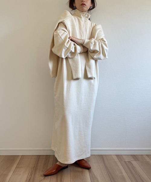 high neck half zip up sweat one piece / ハイネックハーフ