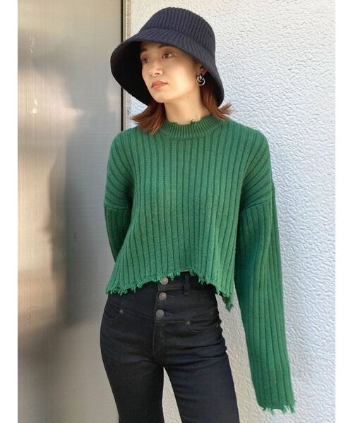 EMODA（エモダ）の「フレアニットハット（ニットキャップ/ビーニー・レディース・ブラック/アイボリー・FREE）」の6枚目の写真