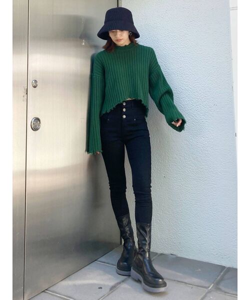 EMODA（エモダ）の「フレアニットハット（ニットキャップ/ビーニー・レディース・ブラック/アイボリー・FREE）」の7枚目の写真