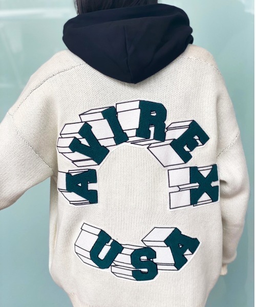 AVIREX（アヴィレックス）の「【直営店限定】 コットン ニット コーディガン サークルロゴ / COTTON KNIT CARDIGAN CIRCLE LOGO / アヴィレックス / AVIREX（カーディガン/ボレロ・レディース・ホワイト/ブラック・LARGE/MEDIUM）」の9枚目の写真