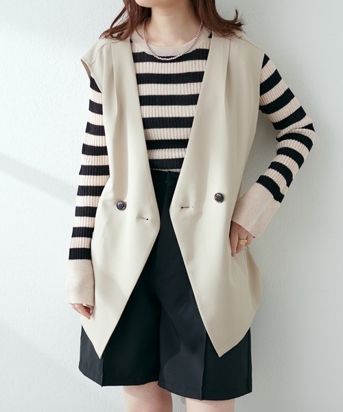 natural couture（ナチュラルクチュール）の「【セットアップ着用可】ノーカラーベスト（ベスト・レディース・ブラック/ベージュ/ライトベージュ・FREE）」の3枚目の写真