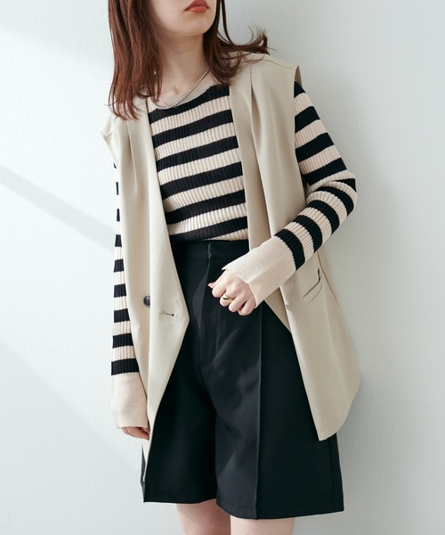 natural couture（ナチュラルクチュール）の「【セットアップ着用可】ノーカラーベスト（ベスト・レディース・ブラック/ベージュ/ライトベージュ・FREE）」の11枚目の写真