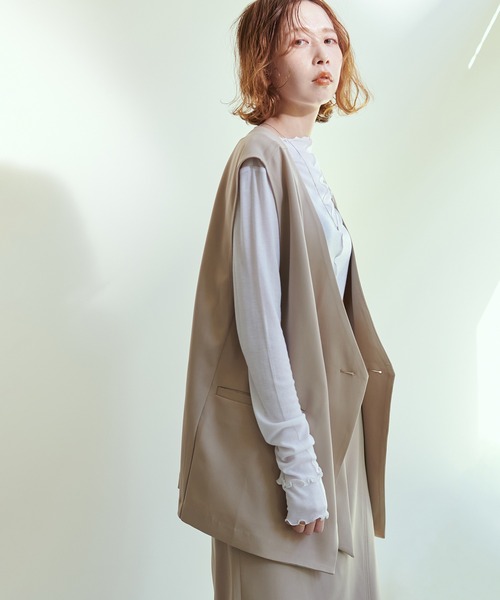 natural couture（ナチュラルクチュール）の「【セットアップ着用可】ノーカラーベスト（ベスト・レディース・ブラック/ベージュ/ライトベージュ・FREE）」の13枚目の写真