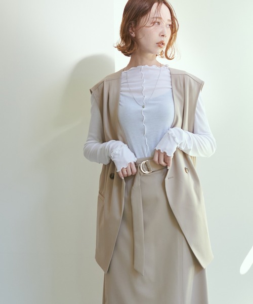natural couture（ナチュラルクチュール）の「【セットアップ着用可】ノーカラーベスト（ベスト・レディース・ブラック/ベージュ/ライトベージュ・FREE）」の4枚目の写真