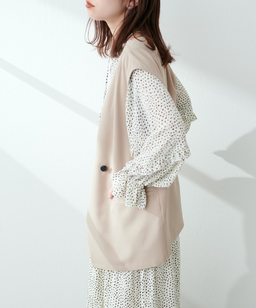 natural couture（ナチュラルクチュール）の「【セットアップ着用可】ノーカラーベスト（ベスト・レディース・ブラック/ベージュ/ライトベージュ・FREE）」の17枚目の写真