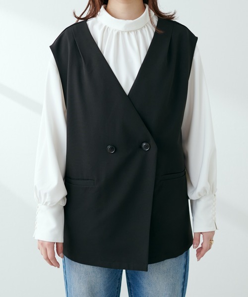 natural couture（ナチュラルクチュール）の「【セットアップ着用可】ノーカラーベスト（ベスト・レディース・ブラック/ベージュ/ライトベージュ・FREE）」の12枚目の写真