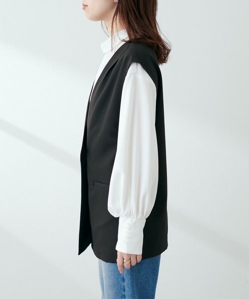 natural couture（ナチュラルクチュール）の「【セットアップ着用可】ノーカラーベスト（ベスト・レディース・ブラック/ベージュ/ライトベージュ・FREE）」の15枚目の写真