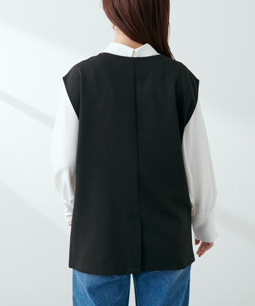 natural couture（ナチュラルクチュール）の「【セットアップ着用可】ノーカラーベスト（ベスト・レディース・ブラック/ベージュ/ライトベージュ・FREE）」の6枚目の写真