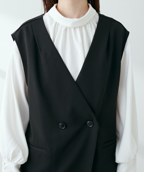 natural couture（ナチュラルクチュール）の「【セットアップ着用可】ノーカラーベスト（ベスト・レディース・ブラック/ベージュ/ライトベージュ・FREE）」の9枚目の写真