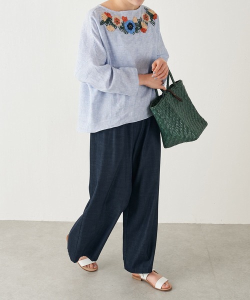 BEARDSLEY（ビアズリー）の「日傘によく合う衿ぐり刺繍ブラウス（シャツ/ブラウス・レディース・ブルー/ベージュ・FREE）」の7枚目の写真