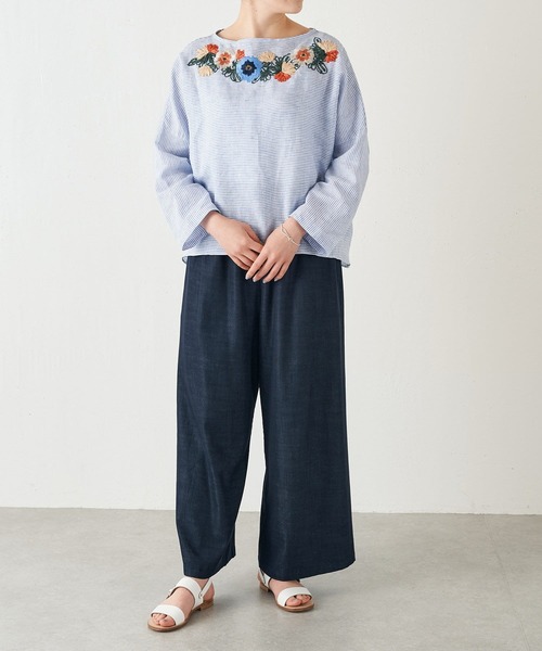 BEARDSLEY（ビアズリー）の「日傘によく合う衿ぐり刺繍ブラウス（シャツ/ブラウス・レディース・ブルー/ベージュ・FREE）」の21枚目の写真