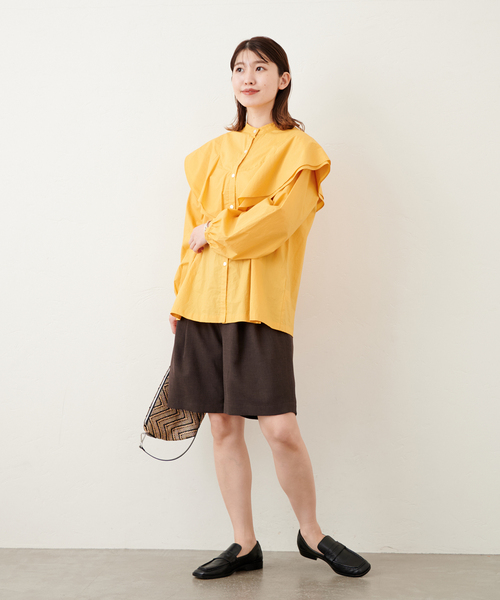 JOURNAL STANDARD（ジャーナルスタンダード）の「コットンフリルバンドカラーブラウス（シャツ/ブラウス・レディース・ホワイト/ブラック/オレンジ・FREE）」の9枚目の写真
