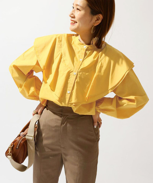 JOURNAL STANDARD（ジャーナルスタンダード）の「コットンフリルバンドカラーブラウス（シャツ/ブラウス・レディース・ホワイト/ブラック/オレンジ・FREE）」の14枚目の写真