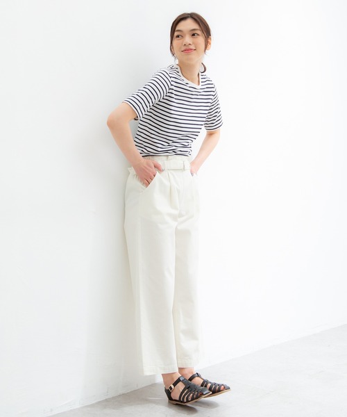 Honeys（ハニーズ）の「オーガニックボーダーＴ（Tシャツ/カットソー・レディース・ホワイト×レッド/ホワイト×グリーン/ホワイト×ネイビー/ベージュ×ブラック/ホワイト×ブルー/ネイビー×ホワイト・L/M/LL）」の7枚目の写真