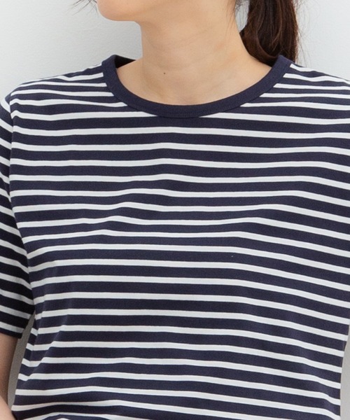 Honeys（ハニーズ）の「オーガニックボーダーＴ（Tシャツ/カットソー・レディース・ホワイト×レッド/ホワイト×グリーン/ホワイト×ネイビー/ベージュ×ブラック/ホワイト×ブルー/ネイビー×ホワイト・L/M/LL）」の12枚目の写真