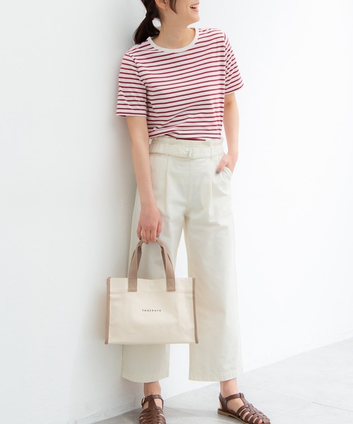 Honeys（ハニーズ）の「オーガニックボーダーＴ（Tシャツ/カットソー・レディース・ホワイト×レッド/ホワイト×グリーン/ホワイト×ネイビー/ベージュ×ブラック/ホワイト×ブルー/ネイビー×ホワイト・L/M/LL）」の15枚目の写真