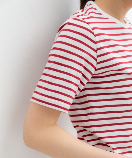 Honeys（ハニーズ）の「オーガニックボーダーＴ（Tシャツ/カットソー・レディース・ホワイト×レッド/ホワイト×グリーン/ホワイト×ネイビー/ベージュ×ブラック/ホワイト×ブルー/ネイビー×ホワイト・L/M/LL）」の20枚目の写真