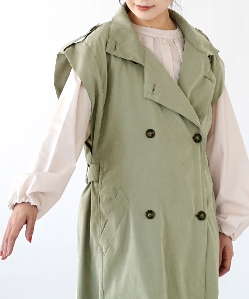 ピーチスキン ベルト付き ノースリーブコート（トレンチコート）｜e