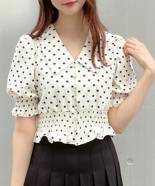 Crea titty&Co. PETIT(クレアティティーアンドコープチ)の「【Crea titty&Co.PETIT】フリルドットブラウス(シャツ/ブラウス・レディース・グリーン/アイボリー・FREE)」の5枚目の写真