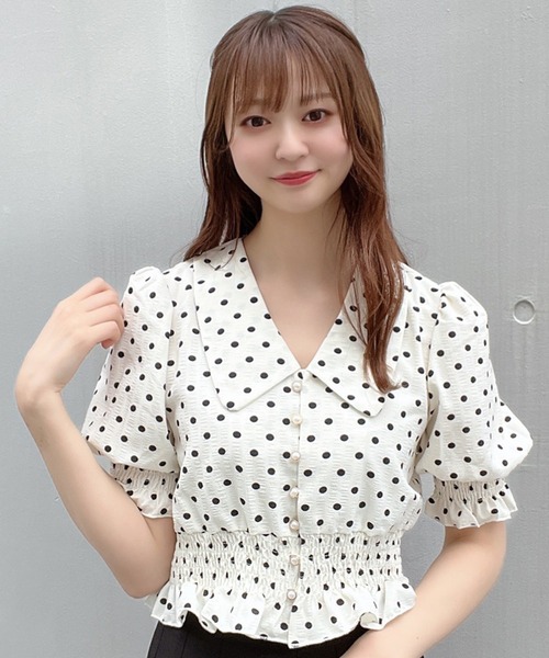 Crea titty&Co. PETIT(クレアティティーアンドコープチ)の「【Crea titty&Co.PETIT】フリルドットブラウス(シャツ/ブラウス・レディース・グリーン/アイボリー・FREE)」の4枚目の写真