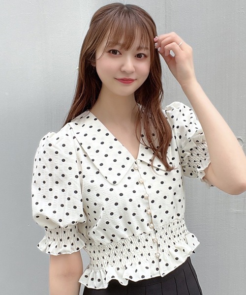 Crea titty&Co. PETIT(クレアティティーアンドコープチ)の「【Crea titty&Co.PETIT】フリルドットブラウス(シャツ/ブラウス・レディース・グリーン/アイボリー・FREE)」の3枚目の写真