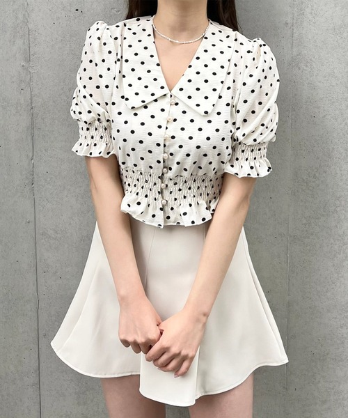 Crea titty&Co. PETIT(クレアティティーアンドコープチ)の「【Crea titty&Co.PETIT】フリルドットブラウス(シャツ/ブラウス・レディース・グリーン/アイボリー・FREE)」の7枚目の写真