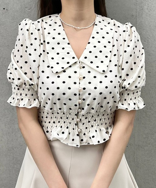 Crea titty&Co. PETIT(クレアティティーアンドコープチ)の「【Crea titty&Co.PETIT】フリルドットブラウス(シャツ/ブラウス・レディース・グリーン/アイボリー・FREE)」の9枚目の写真