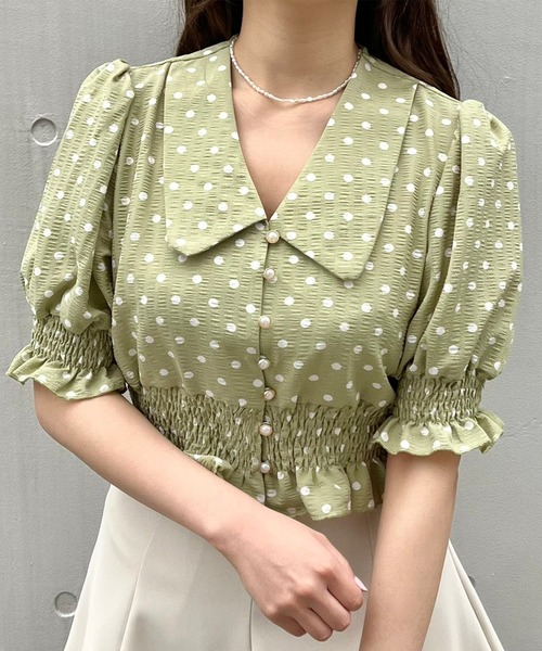 Crea titty&Co. PETIT(クレアティティーアンドコープチ)の「【Crea titty&Co.PETIT】フリルドットブラウス(シャツ/ブラウス・レディース・グリーン/アイボリー・FREE)」の17枚目の写真
