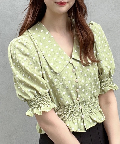 Crea titty&Co. PETIT(クレアティティーアンドコープチ)の「【Crea titty&Co.PETIT】フリルドットブラウス(シャツ/ブラウス・レディース・グリーン/アイボリー・FREE)」の15枚目の写真
